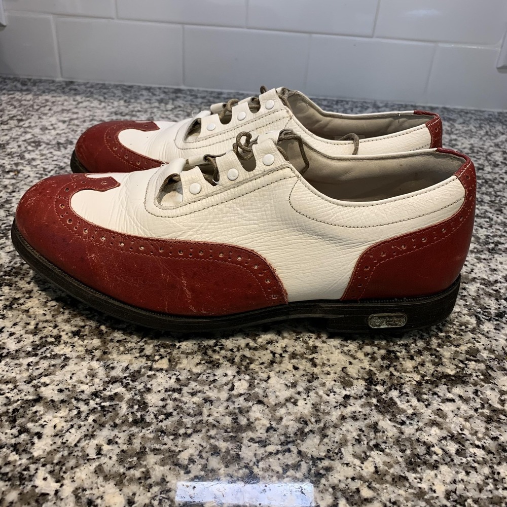 FootJoy Europa Collection Golf Shoes Mens 7.5 W White Red Leather Spikes 99291